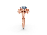 Rose gold Fancy Blue Heart  Solitaire Twisted Band Scroll Prong Ring_5