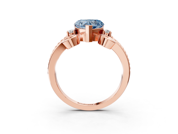 Rose gold Fancy Blue Heart  Solitaire Twisted Band Scroll Prong Ring