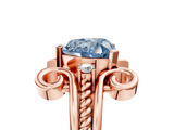 Rose gold Fancy Blue Heart  Solitaire Twisted Band Scroll Prong Ring_8
