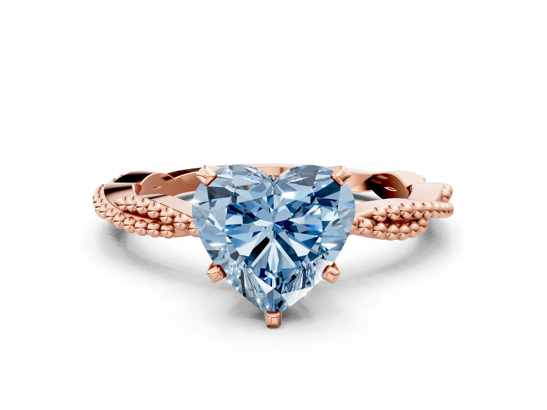 Rose gold Fancy Blue Heart  Solitaire Twisted Band with Bead Prong Setting_296