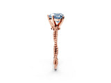 Rose gold Fancy Blue Heart  Solitaire Twisted Band with Bead Prong Setting_298