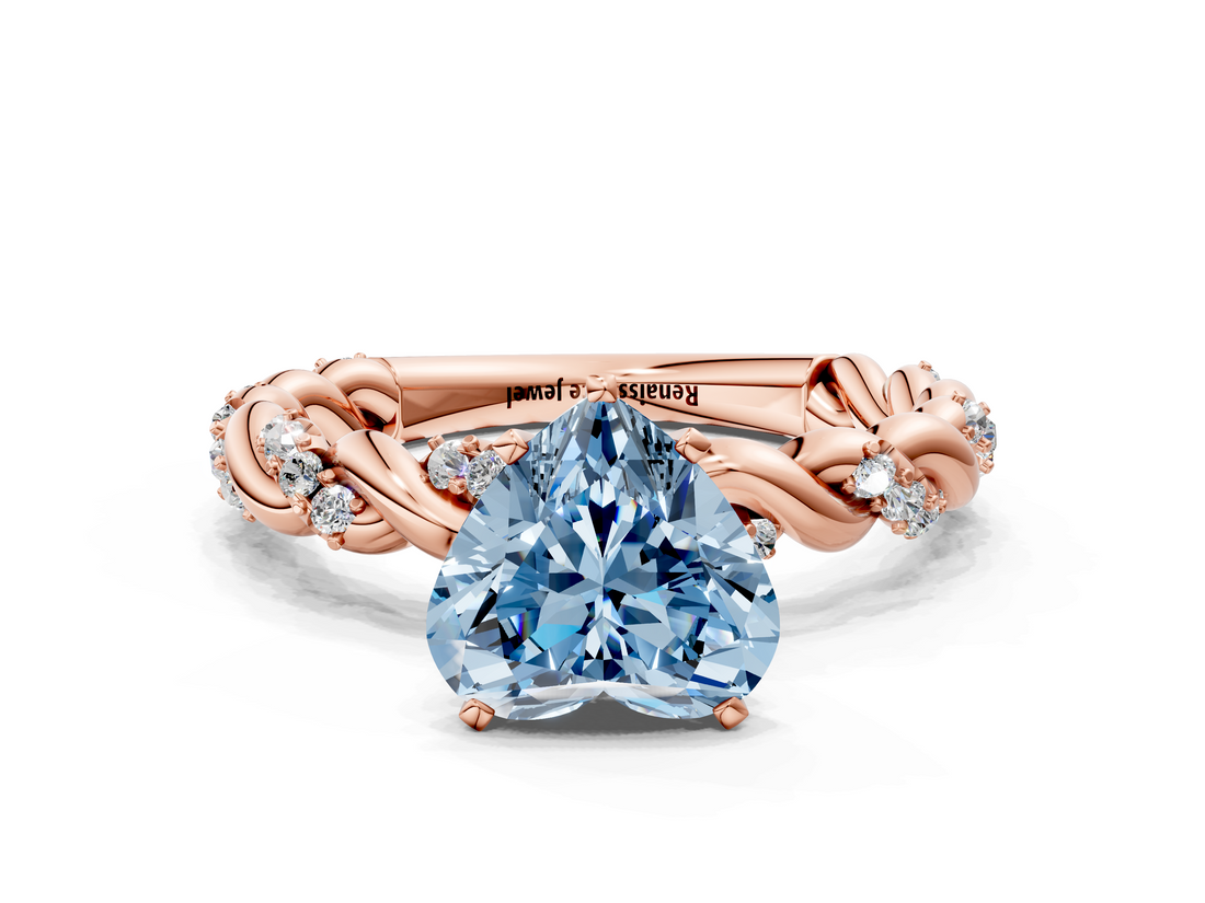 Rose gold Fancy Blue Heart  Solitaire Twisted Band with Pavé Accents and Four-Prong Setting_3