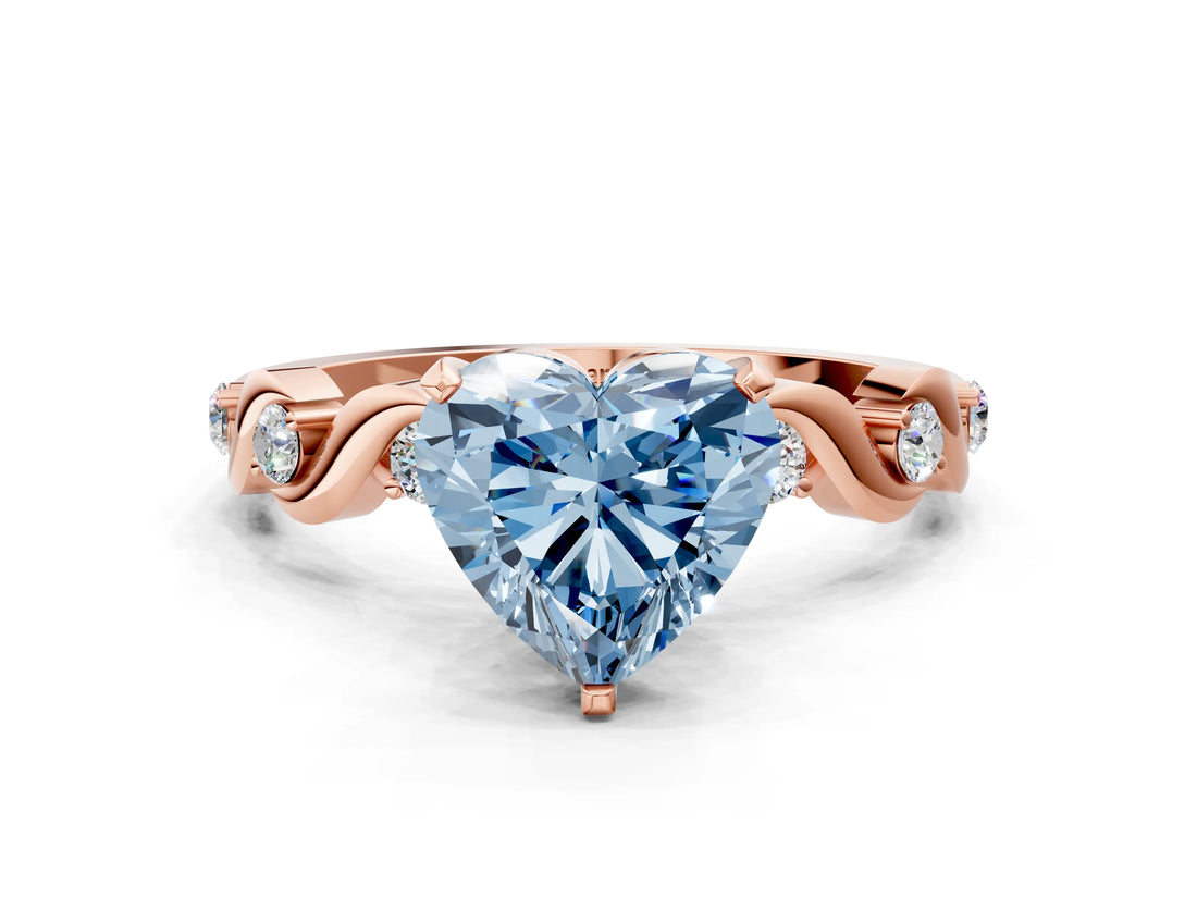 Rose gold Fancy Blue Heart  Solitaire Twisted Band with Prong Setting