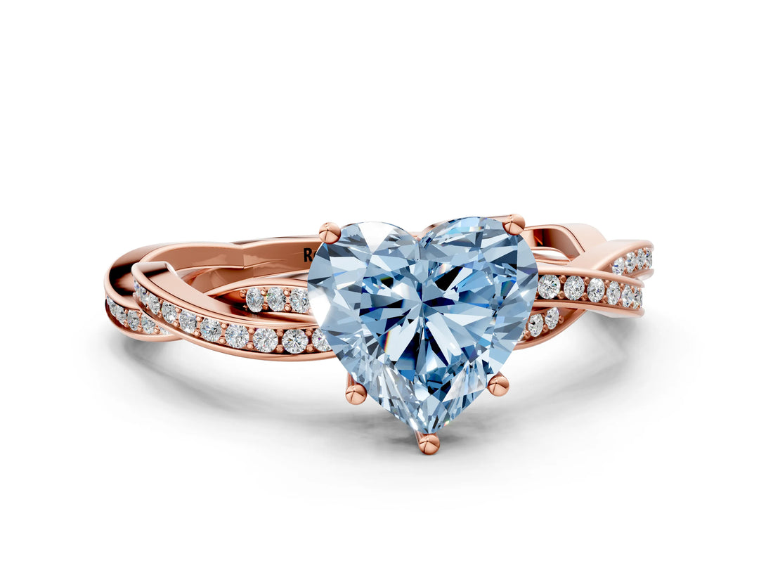 Rose gold Fancy Blue Heart  Solitaire Twisted Pave Diamond Ring with Four-Prong Setting_12