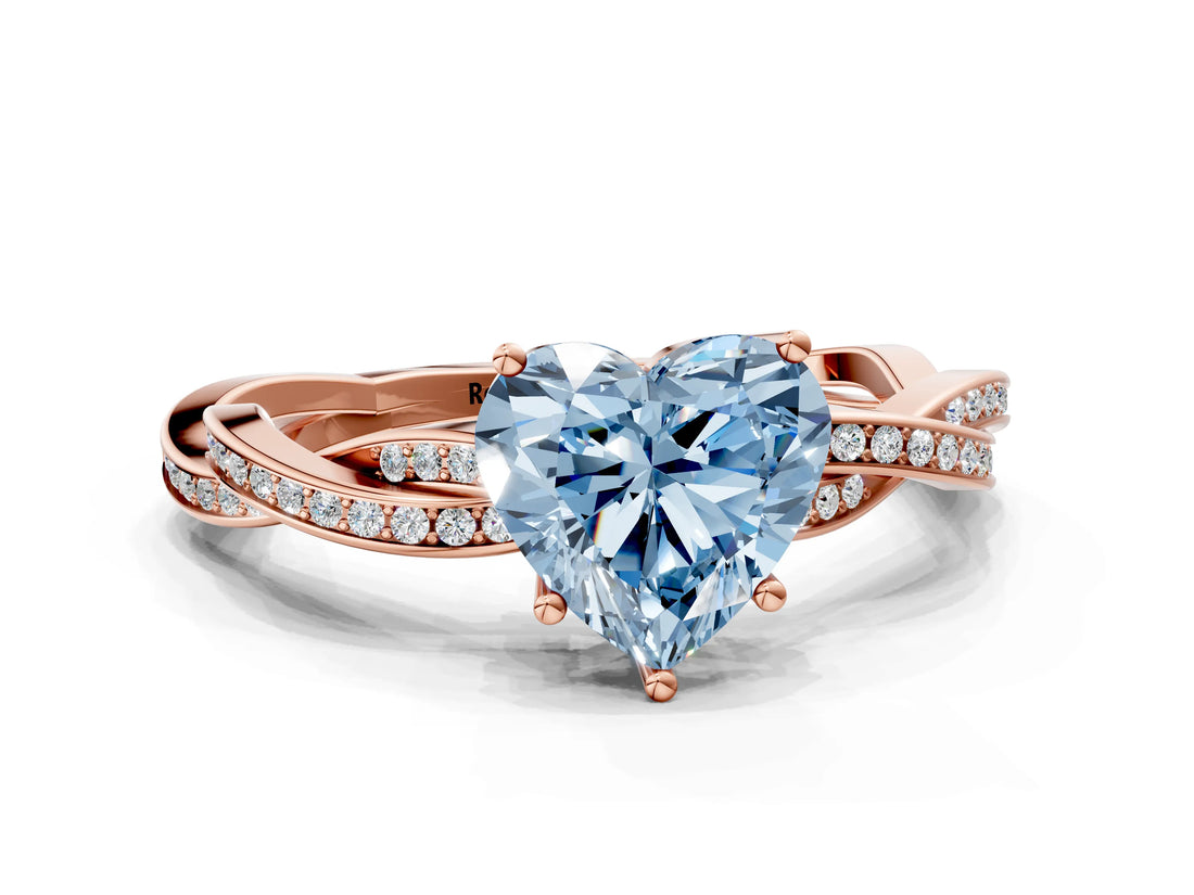 Rose gold Fancy Blue Heart  Solitaire Twisted Pave Diamond Ring with Four-Prong Setting_80