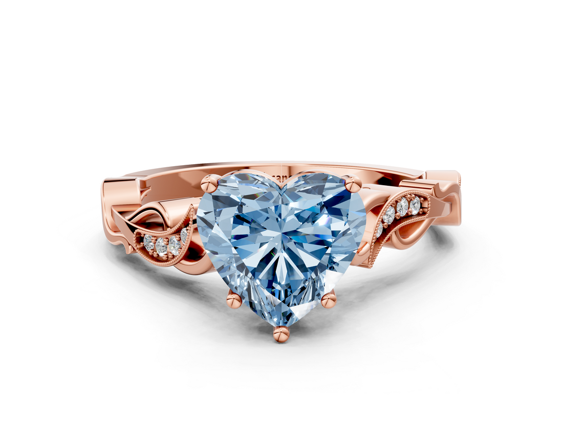 Rose gold Fancy Blue Heart  Solitaire Vine Band with Milgrain Prong Setting_3