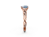 Rose gold Fancy Blue Heart  Solitaire Vine Band with Milgrain Prong Setting_5