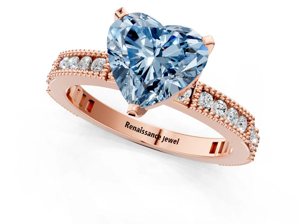 Rose gold Fancy Blue Heart  Solitaire with Pavé Band and Four-Prong Setting