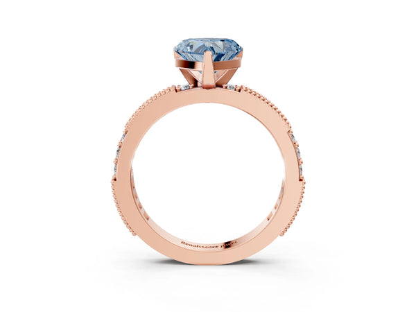 Rose gold Fancy Blue Heart  Solitaire with Pavé Band and Four-Prong Setting