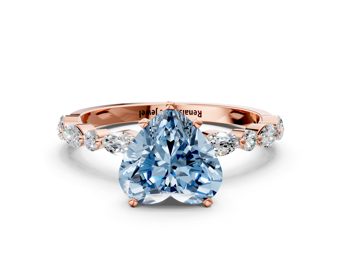 Rose gold Fancy Blue Heart  Solitaire with Side Stones on a Pavé Band and Four-Prong Setting_23