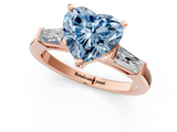 Rose gold Fancy Blue Heart  Solitaire with Tapered Baguette Side Stones on a Classic Band with Four-Prong Setting_90