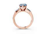 Rose gold Fancy Blue Heart  Solitaire with Tapered Baguette Side Stones on a Classic Band with Four-Prong Setting_92