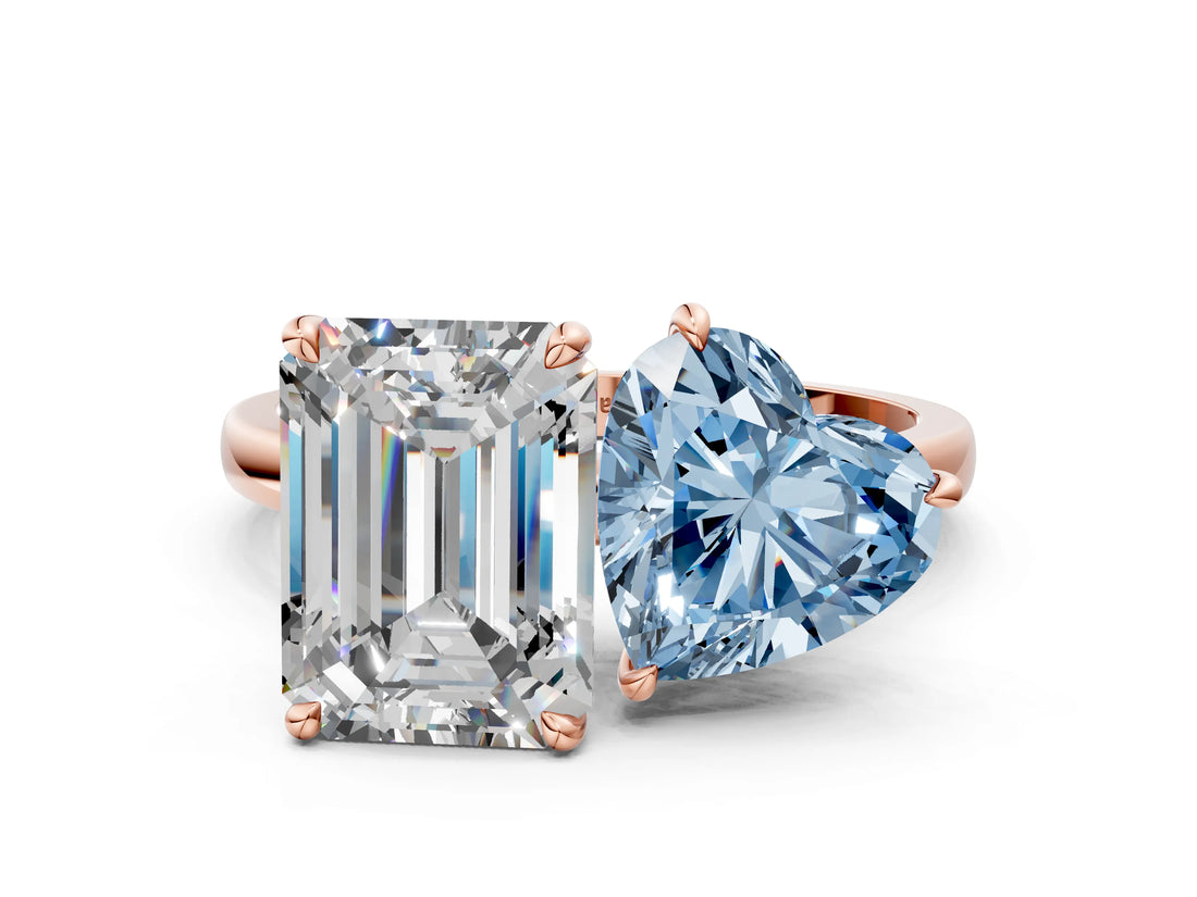 Rose gold Fancy Blue Heart  and Emerald Cut Toi Moi Ring with Prong Setting_46