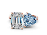 Rose gold Fancy Blue Heart  and Emerald Cut Toi Moi Ring with Prong Setting_46