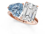 Rose gold Fancy Blue Heart  and Emerald Cut Toi Moi Ring with Prong Setting_47