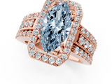 Rose gold Fancy Blue Marquise -Cut Halo Diamond Ring with Split Shank and Four-Prong Setting_92