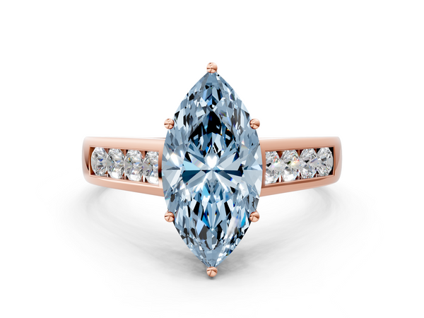 Rose gold Fancy Blue Marquise  Brilliant Channel-Set Solitaire Ring with Four-Prong Setting
