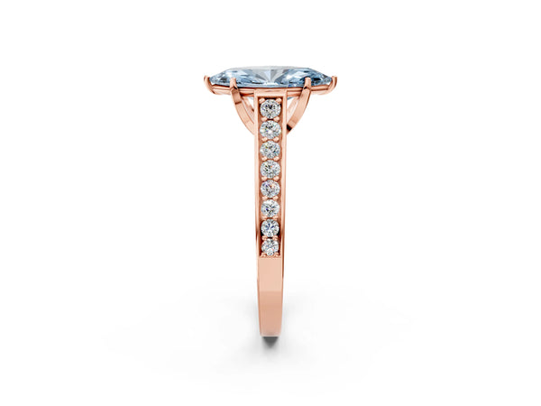 Rose gold Fancy Blue Marquise  Brilliant Cut Diamond Engagement Ring with Pavé Band and Four-Prong Setting