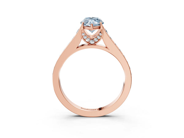 Rose gold Fancy Blue Marquise  Brilliant Cut Diamond Engagement Ring with Pavé Band and Four-Prong Setting