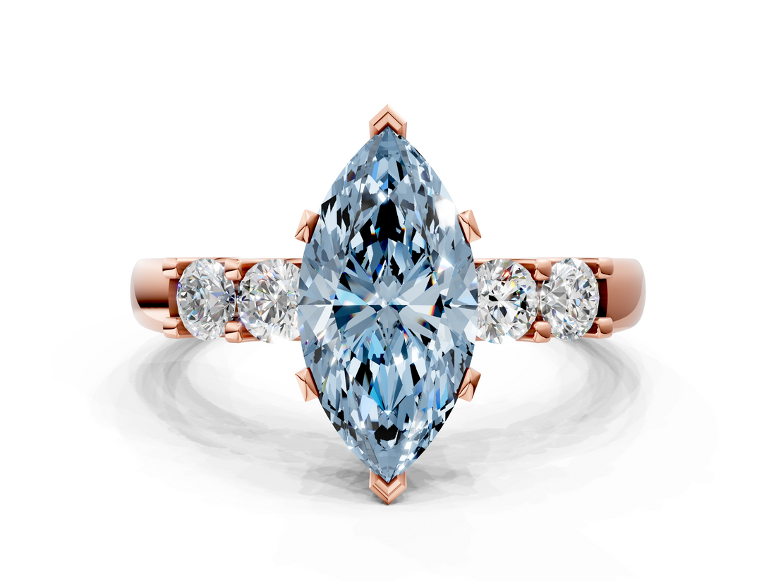 Rose gold Fancy Blue Marquise  Brilliant Cut Diamond Five-Stone Prong Set Engagement Ring with Channel Band_3