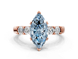 Rose gold Fancy Blue Marquise  Brilliant Cut Diamond Five-Stone Prong Set Engagement Ring with Channel Band_3