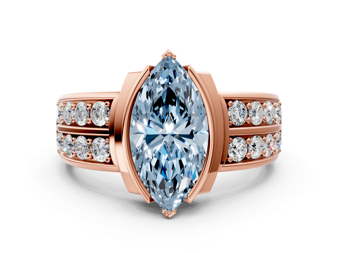 Rose gold Fancy Blue Marquise  Brilliant Diamond Channel Set Wide Band Ring with Bezel Setting_20