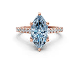Rose gold Fancy Blue Marquise  Brilliant Diamond Solitaire with Pavé Band and Four-Prong Setting