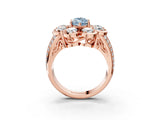 Rose gold Fancy Blue Marquise  Brilliant Flower Halo Diamond Split Shank Ring_66