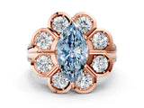 Rose gold Fancy Blue Marquise  Brilliant Flower Halo Diamond Split Shank Ring_75