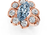 Rose gold Fancy Blue Marquise  Brilliant Flower Halo Diamond Split Shank Ring_76