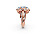 Rose gold Fancy Blue Marquise  Brilliant Flower Halo Diamond Split Shank Ring_77