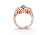 Rose gold Fancy Blue Marquise  Brilliant Flower Halo Diamond Split Shank Ring_78