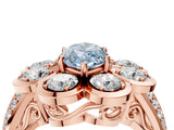 Rose gold Fancy Blue Marquise  Brilliant Flower Halo Diamond Split Shank Ring_79