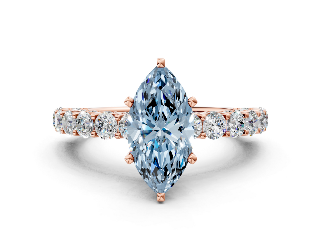 Rose gold Fancy Blue Marquise  Brilliant Solitaire with Pavé Band and Four-Prong Setting_41