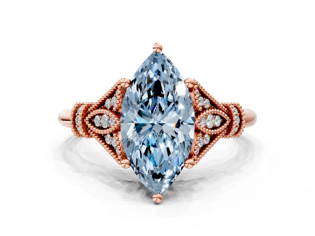 Rose gold Fancy Blue Marquise  Brilliant Solitaire with Pave Band and Four-Prong Setting_20