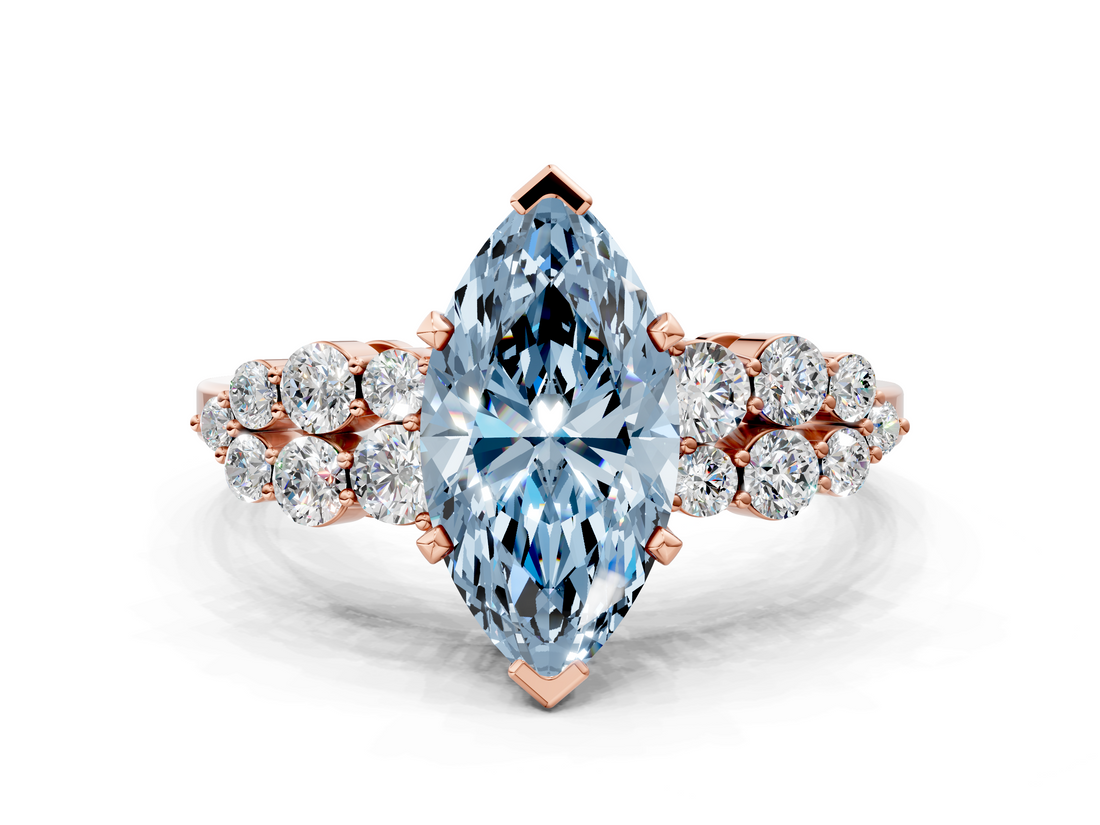 Rose gold Fancy Blue Marquise  Cluster Diamond Engagement Ring with Pavé Band and Four-Prong Setting_51