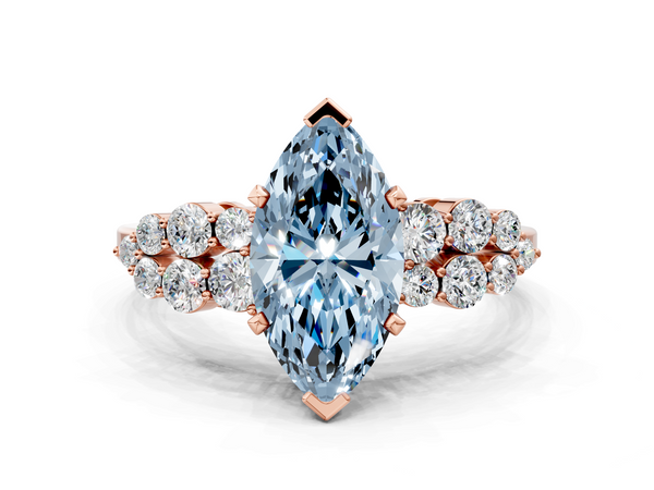 Rose gold Fancy Blue Marquise  Cluster Diamond Engagement Ring with Pavé Band and Four-Prong Setting