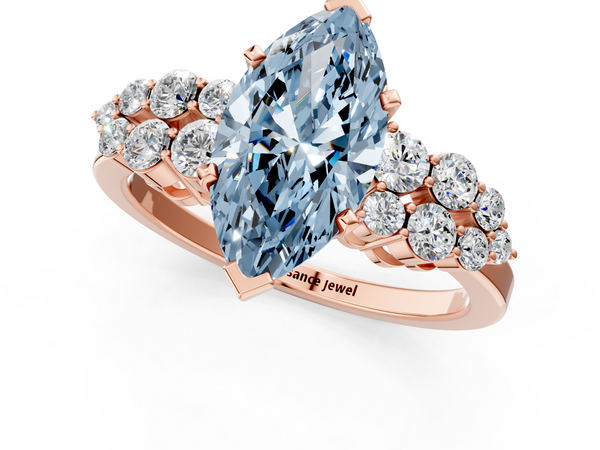 Rose gold Fancy Blue Marquise  Cluster Diamond Engagement Ring with Pavé Band and Four-Prong Setting