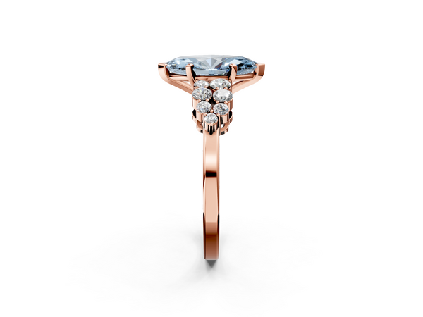 Rose gold Fancy Blue Marquise  Cluster Diamond Engagement Ring with Pavé Band and Four-Prong Setting