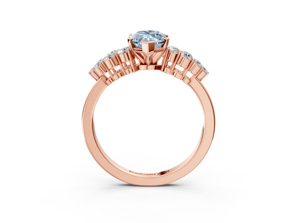 Rose gold Fancy Blue Marquise  Cluster Diamond Engagement Ring with Pavé Band and Four-Prong Setting