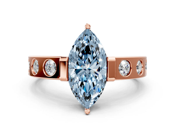 Rose gold Fancy Blue Marquise Cut Brilliant Channel-Set Diamond Ring with Bezel Prong Setting