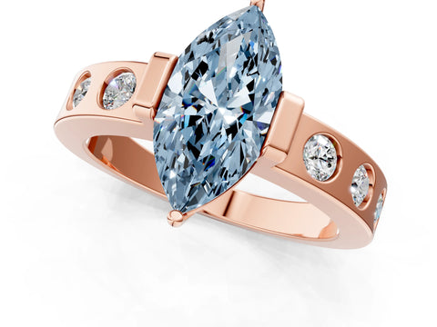 Rose gold Fancy Blue Marquise Cut Brilliant Channel-Set Diamond Ring with Bezel Prong Setting_1