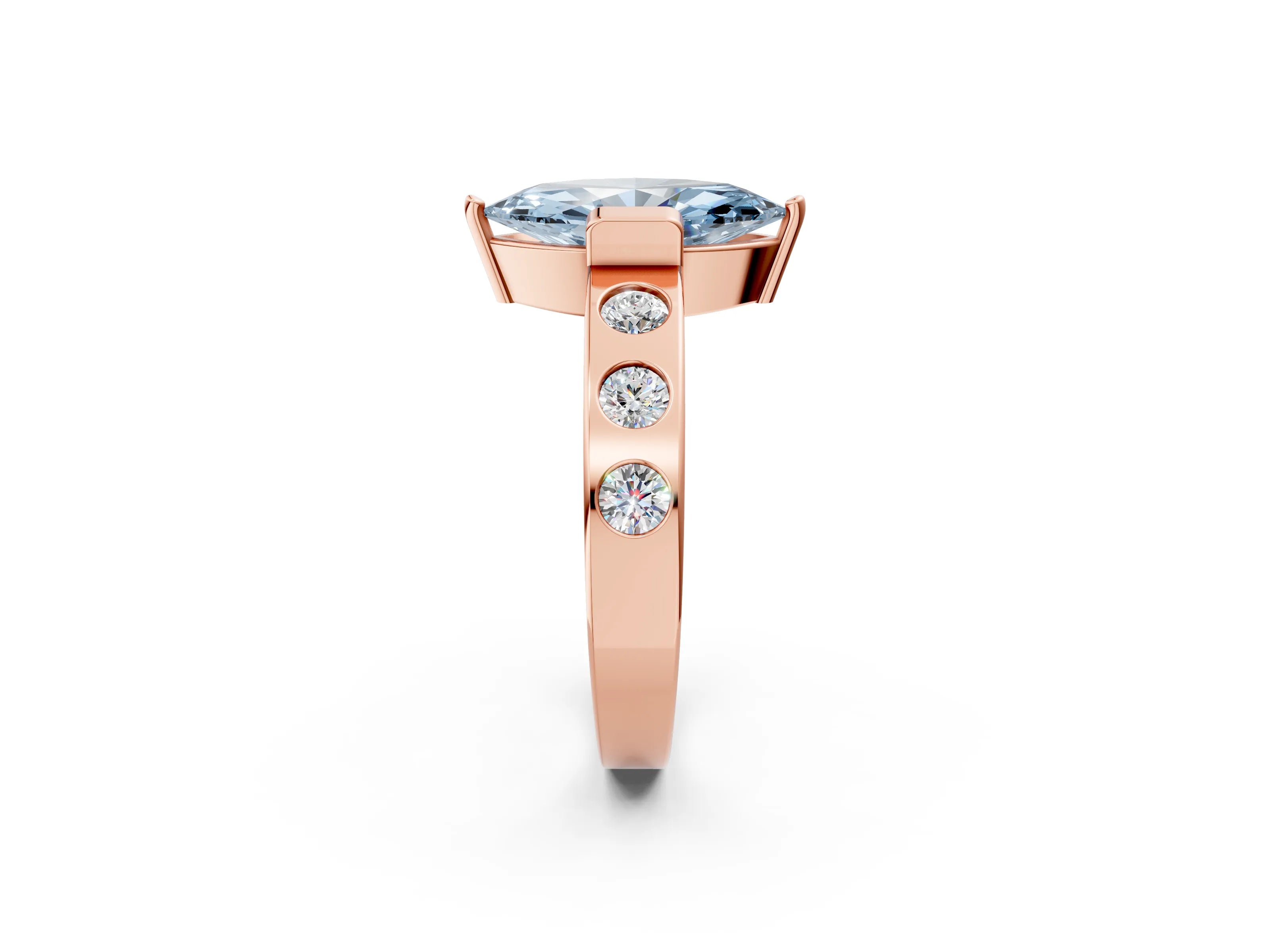 Rose gold Fancy Blue Marquise Cut Brilliant Channel-Set Diamond Ring with Bezel Prong Setting_2