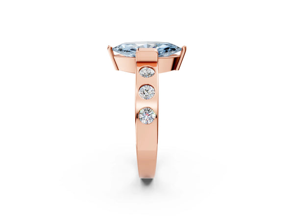 Rose gold Fancy Blue Marquise Cut Brilliant Channel-Set Diamond Ring with Bezel Prong Setting