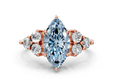 Rose gold Fancy Blue Marquise Cut Brilliant Diamond Cluster Accent Solitaire Ring with Prong Setting