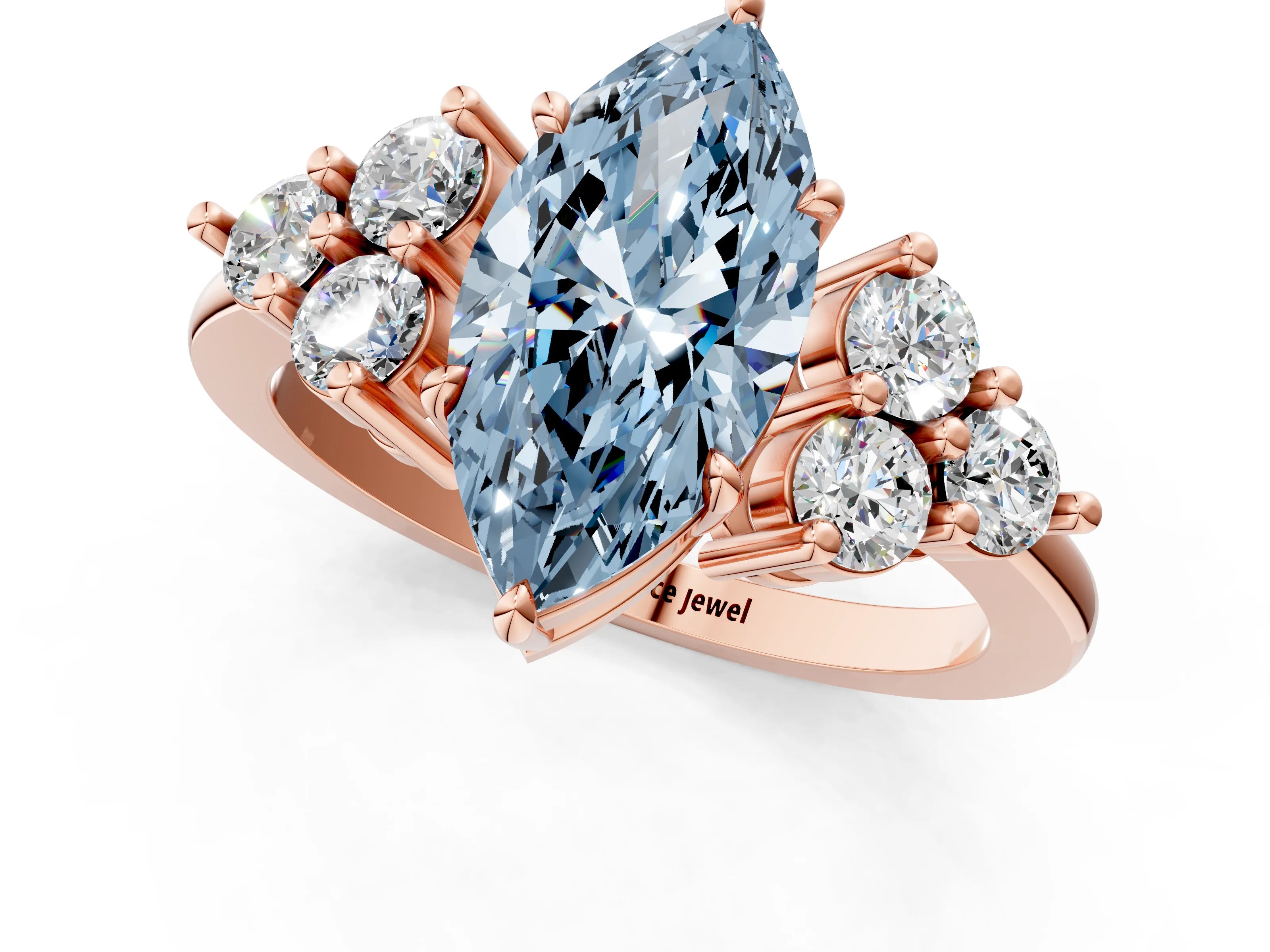 Rose gold Fancy Blue Marquise Cut Brilliant Diamond Cluster Accent Solitaire Ring with Prong Setting_1