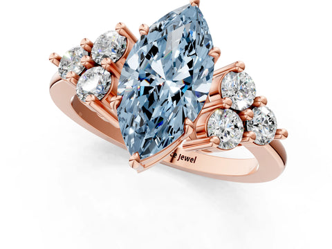 Rose gold Fancy Blue Marquise Cut Brilliant Diamond Cluster Accent Solitaire Ring with Prong Setting_1