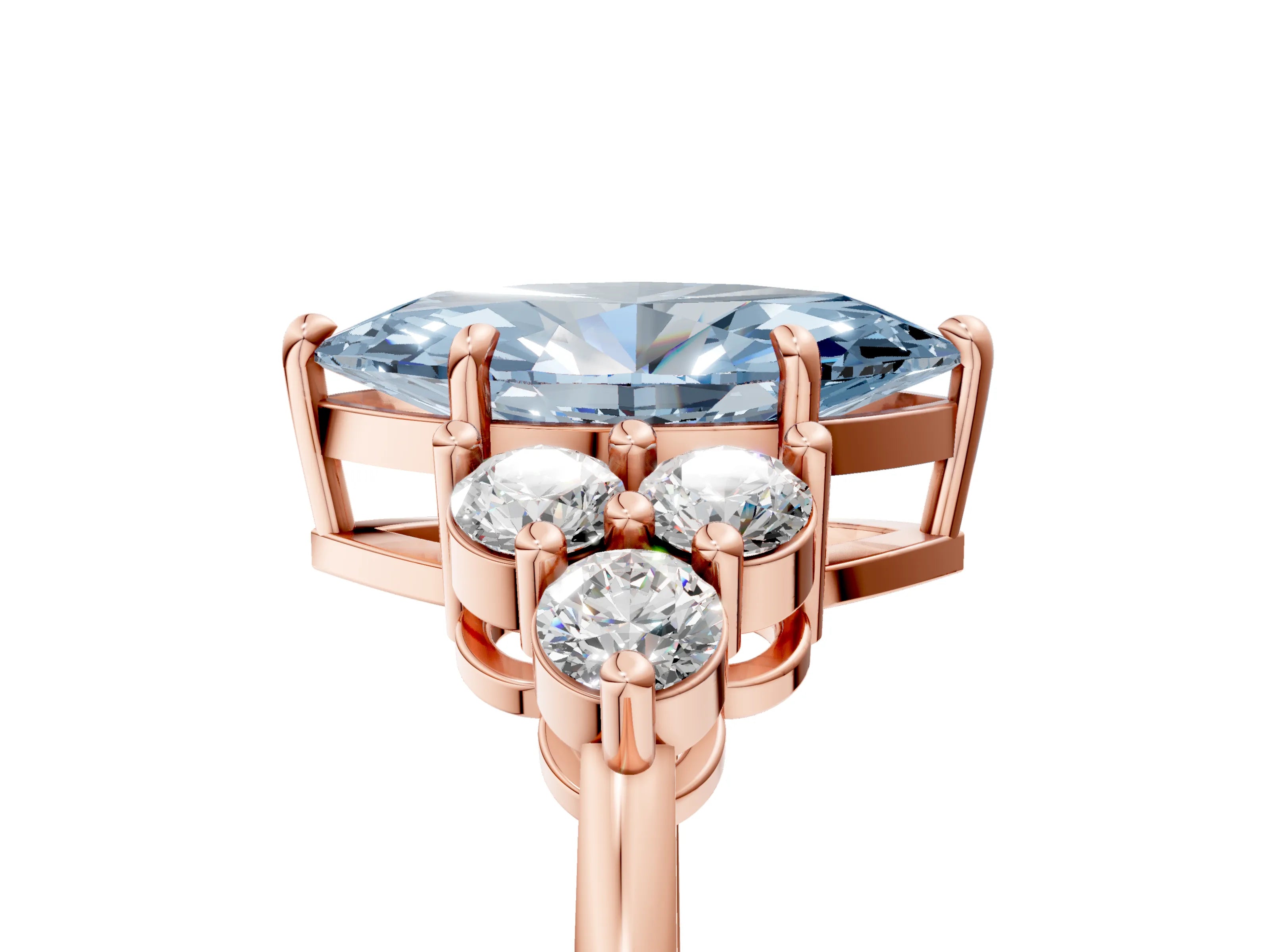 Rose gold Fancy Blue Marquise Cut Brilliant Diamond Cluster Accent Solitaire Ring with Prong Setting_5