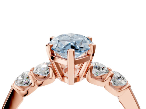 Rose gold Fancy Blue Marquise Cut Brilliant Diamond Five-Stone Engagement Ring with Prong Setting on a Classic Band_7
