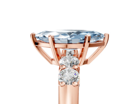 Rose gold Fancy Blue Marquise Cut Brilliant Diamond Five-Stone Engagement Ring with Prong Setting on a Classic Band_8